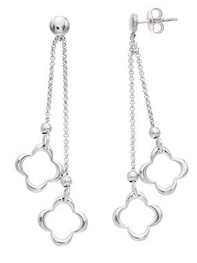 NIB Sterling Silver Double Quatrefoil Drop Dangle Earrings Nickel Free 1.75”